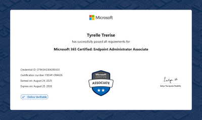  Microsoft 365 Certified: Endpoint Administrator Certification Thumbnail